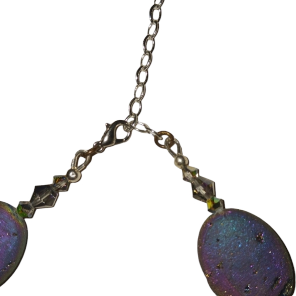 Rainbow druzy geode agate crystal necklace with glass skulls & spikes &earrings - Picture 15 of 15